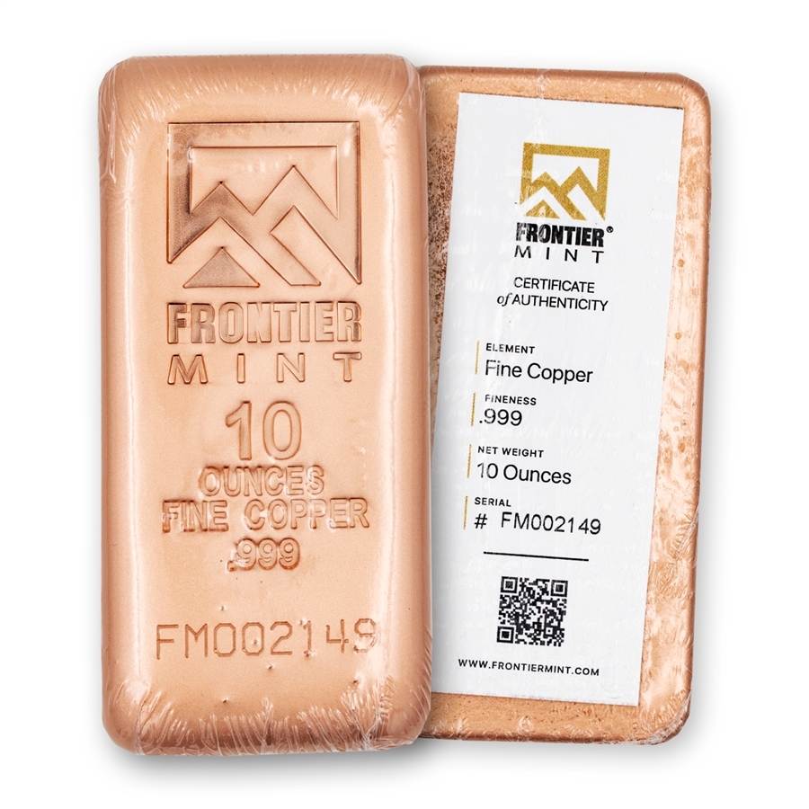 Buy 10 oz Frontier Mint Copper Bar &ndash; .999 Pure Copper Bullion — Copper bullion low premium deal at MintBuilder