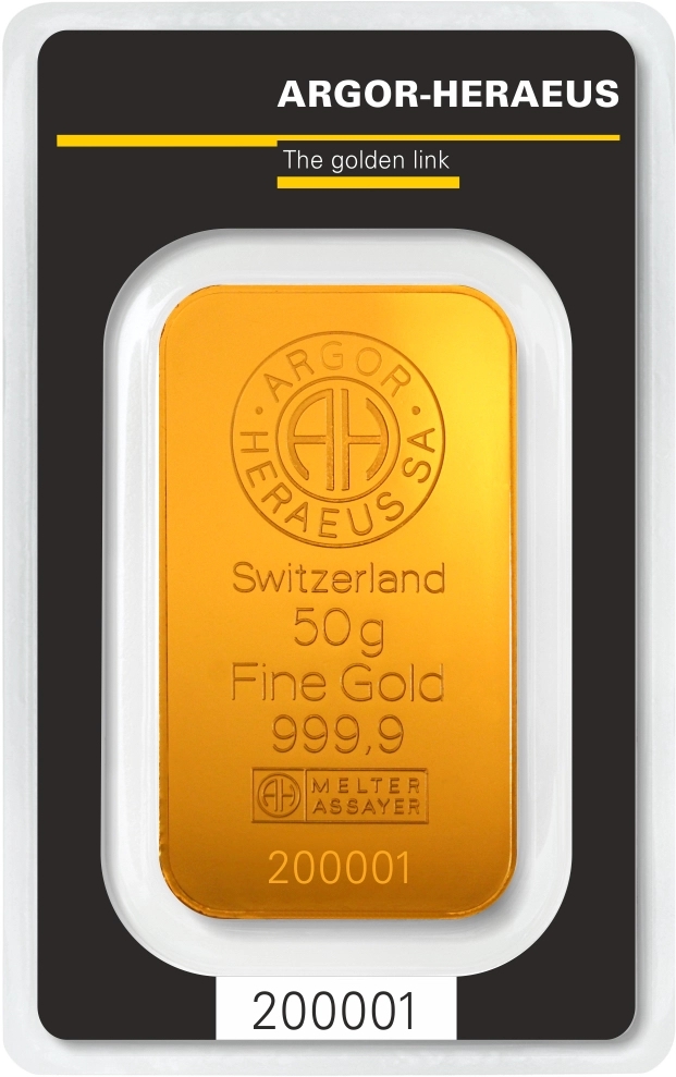 50 Gram Argor Heraeus Kinebar Gold Bar (w/ Assay) - Buy Online at MintBuilder