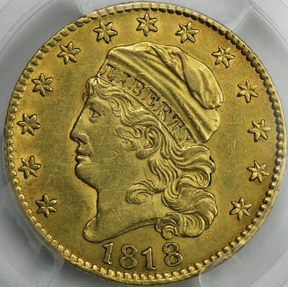 Close-up detail of $10 Gold Capped Bust Right – Small Eagle – 1795 – 1797 design elements and engraving quality