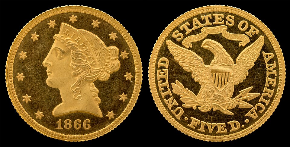 Close-up detail of $10 Gold Liberty Head – No Motto – 1838 – 1866 design elements and engraving quality