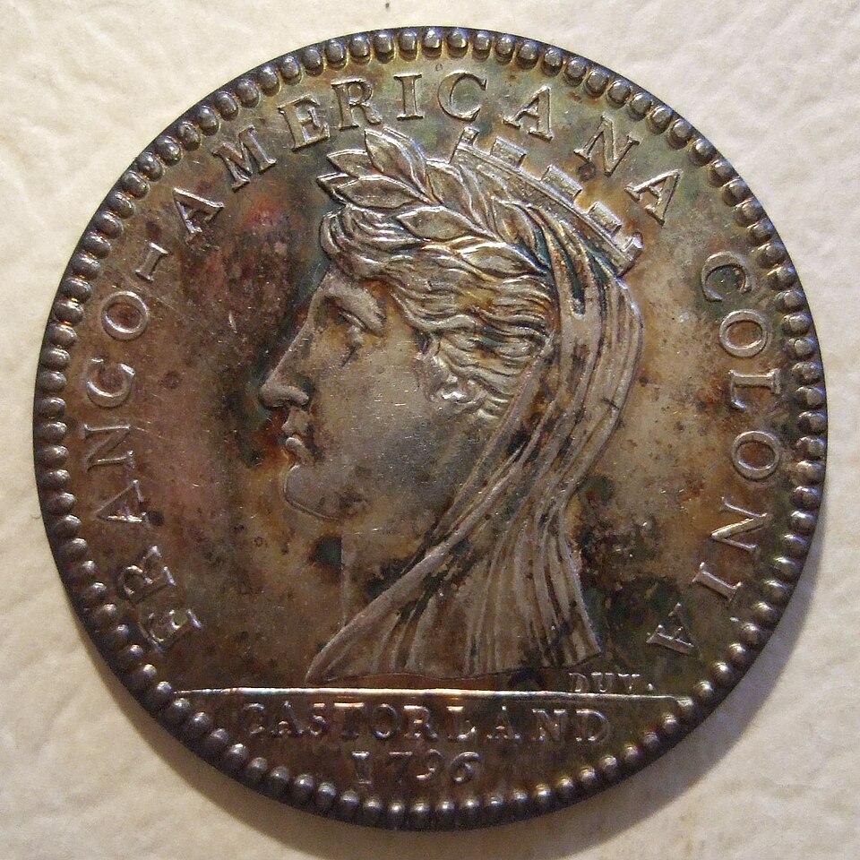 Close-up detail of 1785 – 1786 Confederatio Coppers design elements and engraving quality