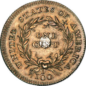 Close-up detail of 1792 Birch Cent design elements and engraving quality