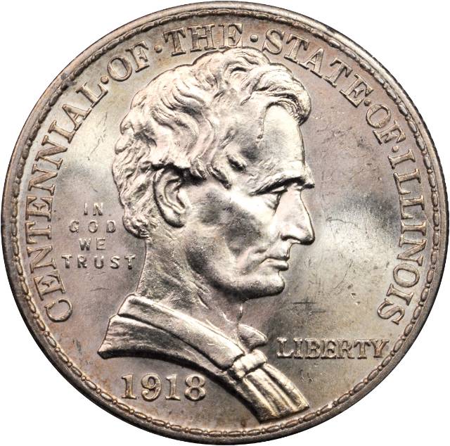 1918 Illinois Centennial Half Dollar obverse and reverse showing full design details