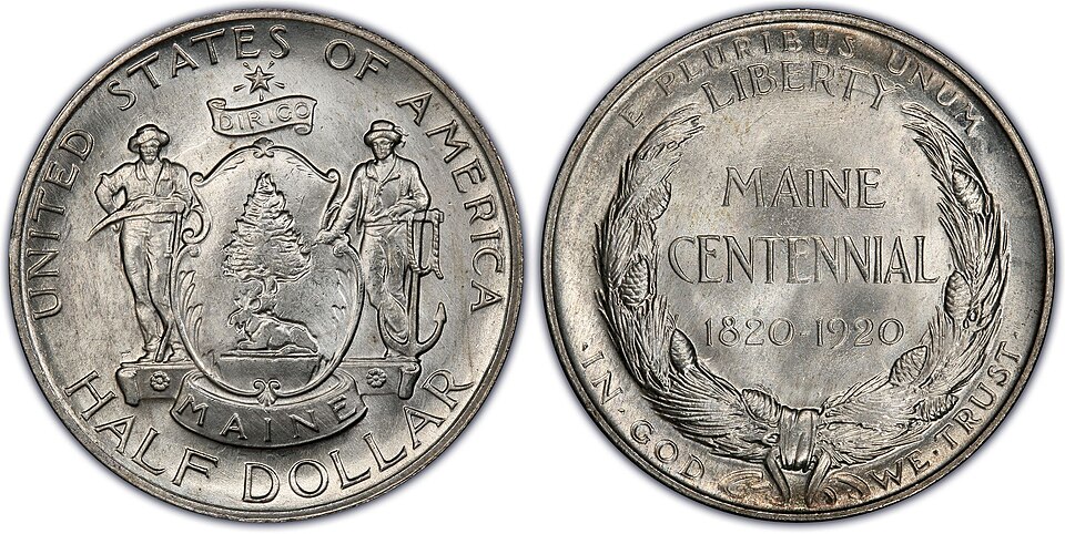 Collection of 1920 Maine Centennial Half Dollar coins in various grades and dates