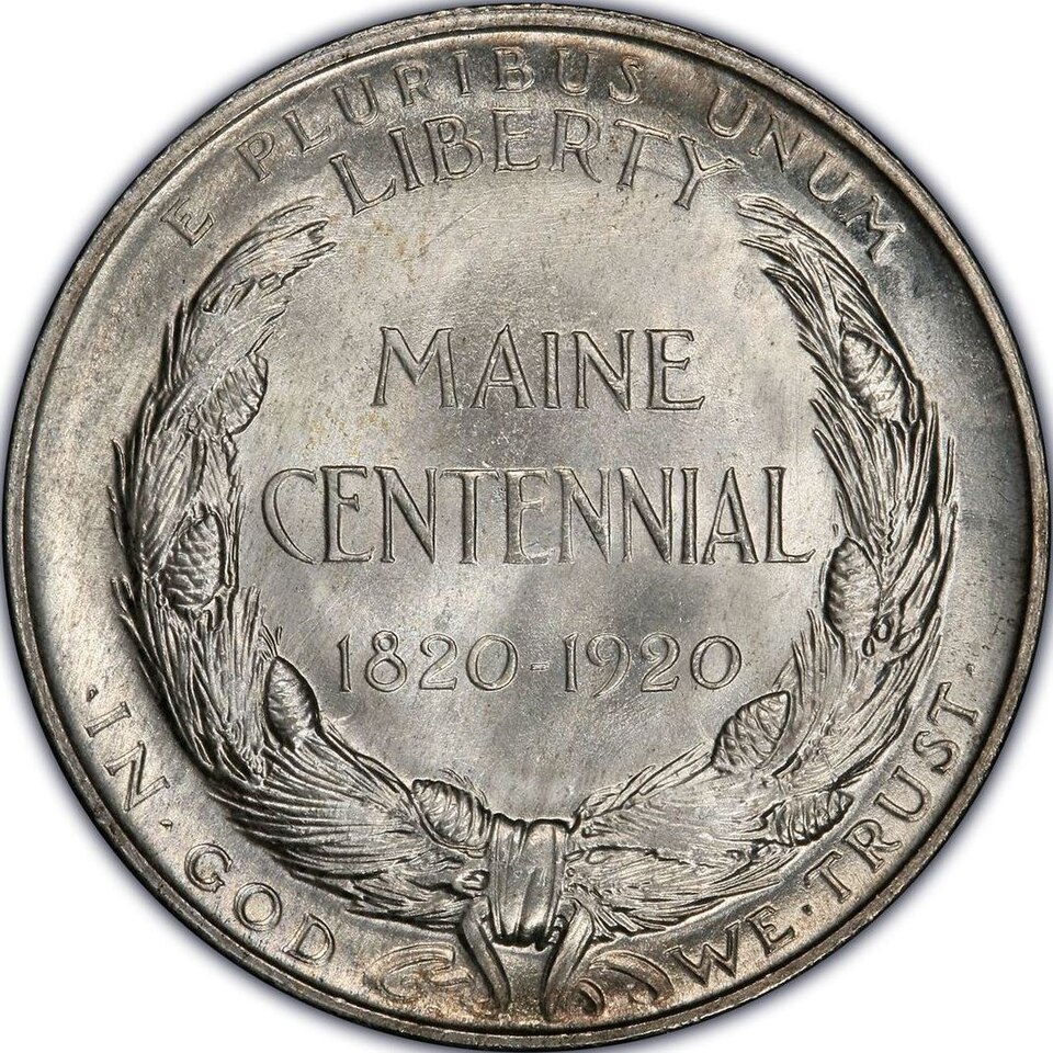 1920 Maine Centennial Half Dollar obverse and reverse showing full design details