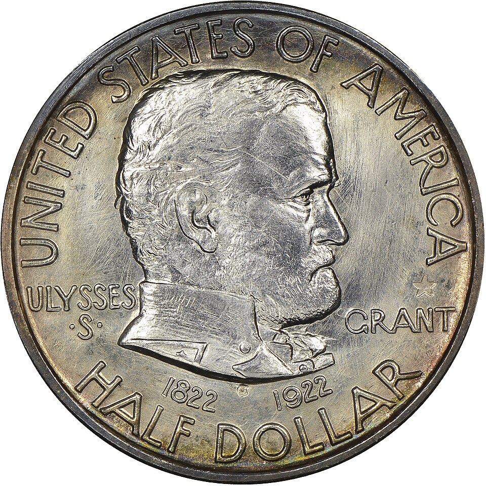 1922 Grant Memorial Commemorative Coins obverse and reverse showing full design details