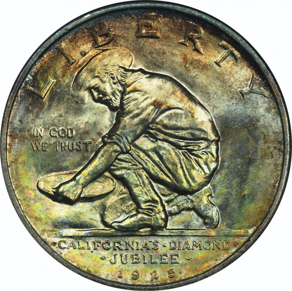 1925 California Diamond Jubilee Silver Half Dollar obverse and reverse showing full design details