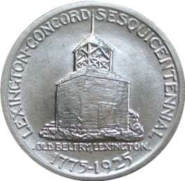 Close-up detail of 1925 Lexington-Concord Sesquicentennial Half Dollar design elements and engraving quality