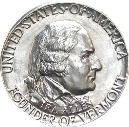 Close-up detail of 1927 Vermont Sesquicentennial (Bennington) Half Dollar design elements and engraving quality