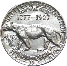 1927 Vermont Sesquicentennial (Bennington) Half Dollar obverse and reverse showing full design details