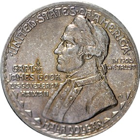 1928 Hawaiian Sesquicentennial Half Dollar obverse and reverse showing full design details