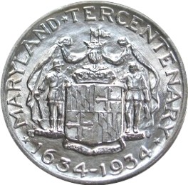 1934 Maryland Tercentenary Half Dollar obverse and reverse showing full design details