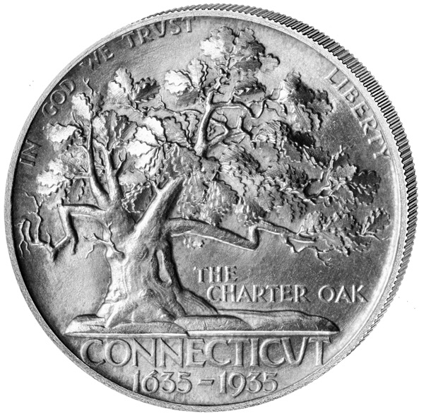 Collection of 1935 Connecticut Tercentenary Half Dollar coins in various grades and dates