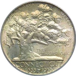 1935 Connecticut Tercentenary Half Dollar obverse and reverse showing full design details