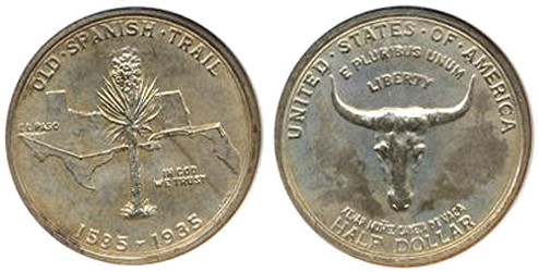 1935 Old Spanish Trail Half Dollar obverse and reverse showing full design details
