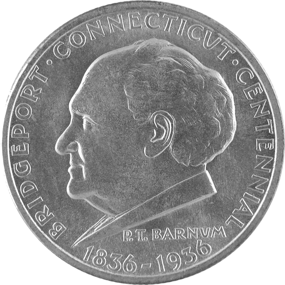 1936 Bridgeport Connecticut Centennial Half Dollar obverse and reverse showing full design details
