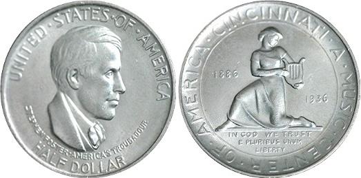 Collection of 1936 Cincinnati Music Center Half Dollar coins in various grades and dates