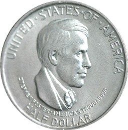 Close-up detail of 1936 Cincinnati Music Center Half Dollar design elements and engraving quality
