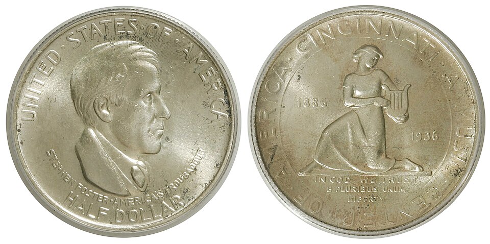 1936 Cleveland Centennial/Great Lakes Exposition Half Dollar obverse and reverse showing full design details