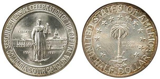 Collection of 1936 Columbia, South Carolina Sesquicentennial Half Dollar coins in various grades and dates