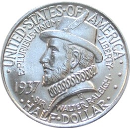 1937 Roanoke Island, North Carolina Half Dollar obverse and reverse showing full design details
