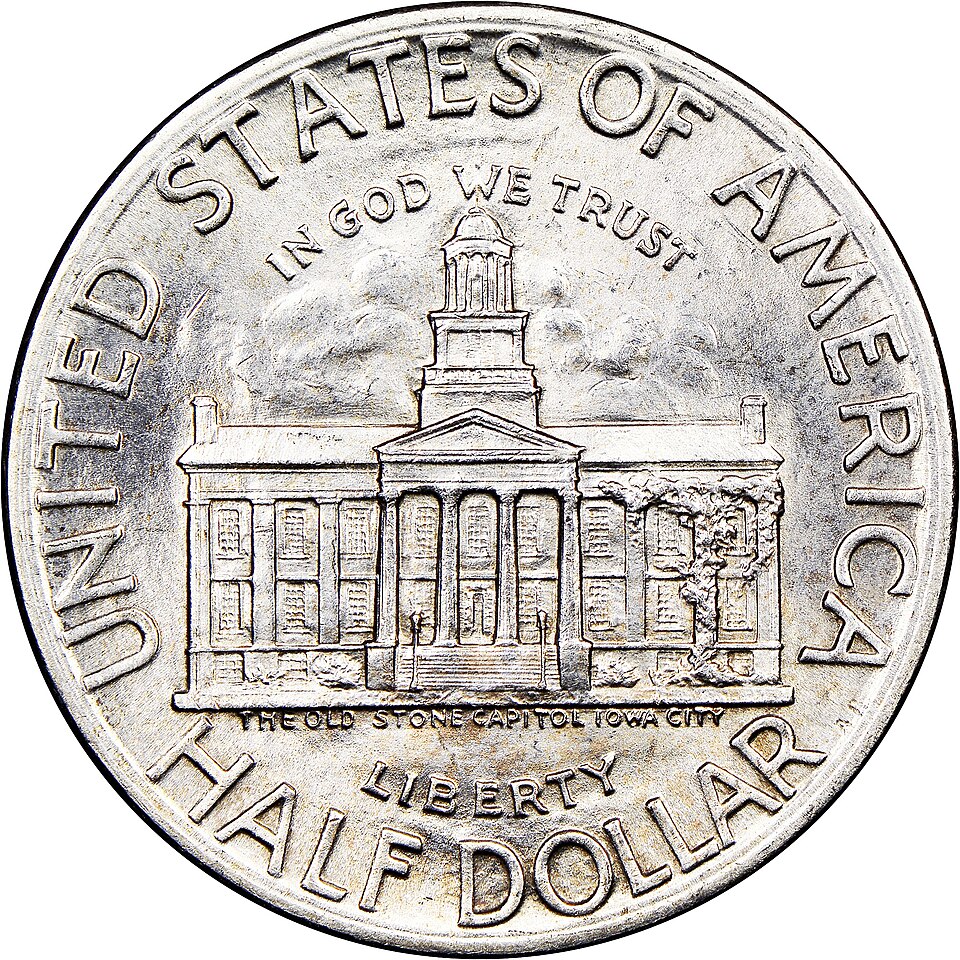 Collection of 1946 Iowa Centennial Commemorative Half Dollar coins in various grades and dates