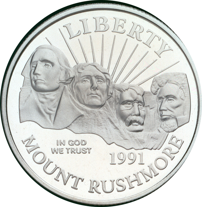 1991 Mount Rushmore Golden Anniversary Commemorative Coins obverse and reverse showing full design details