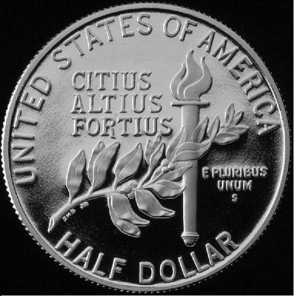 Close-up detail of 1992 U.S. Olympic Commemorative Coins (France and Spain) design elements and engraving quality