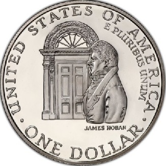 Close-up detail of 1992 White House Bicentennial Silver Dollar design elements and engraving quality