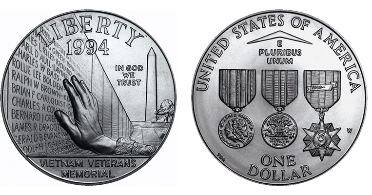 Collection of 1994 Vietnam Veterans Memorial Silver Dollar coins in various grades and dates