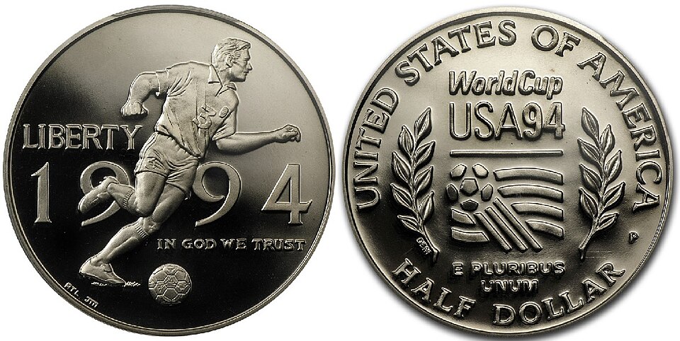 Close-up detail of 1994 World Cup Tournament Commemorative Coins design elements and engraving quality
