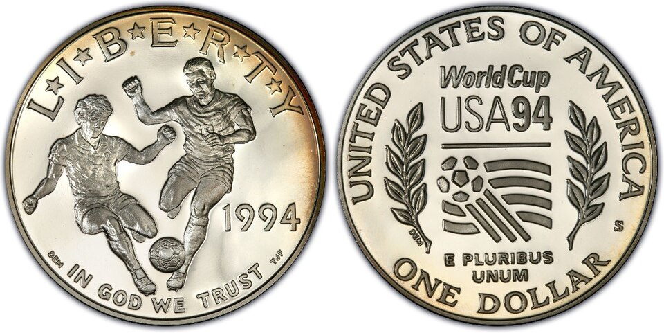 1994 World Cup Tournament Commemorative Coins obverse and reverse showing full design details