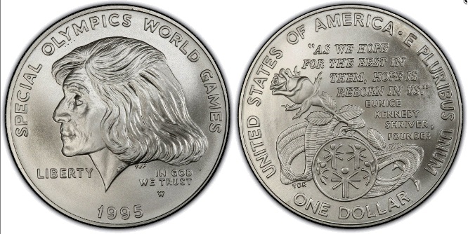1995 Special Olympics World Games Silver Dollar obverse and reverse showing full design details