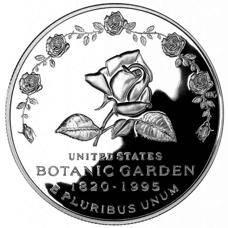 Close-up detail of 1997-P Botanic Garden Silver Dollar design elements and engraving quality