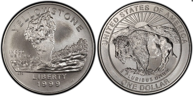 Collection of 1999 Yellowstone National Park Commemorative Silver Dollar coins in various grades and dates