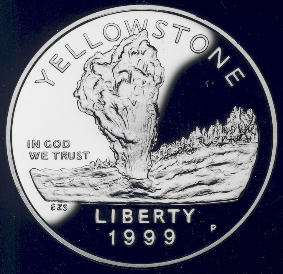 1999 Yellowstone National Park Commemorative Silver Dollar obverse and reverse showing full design details