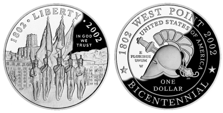 Collection of 2002-W West Point Bicentennial Commemorative Silver Dollar coins in various grades and dates