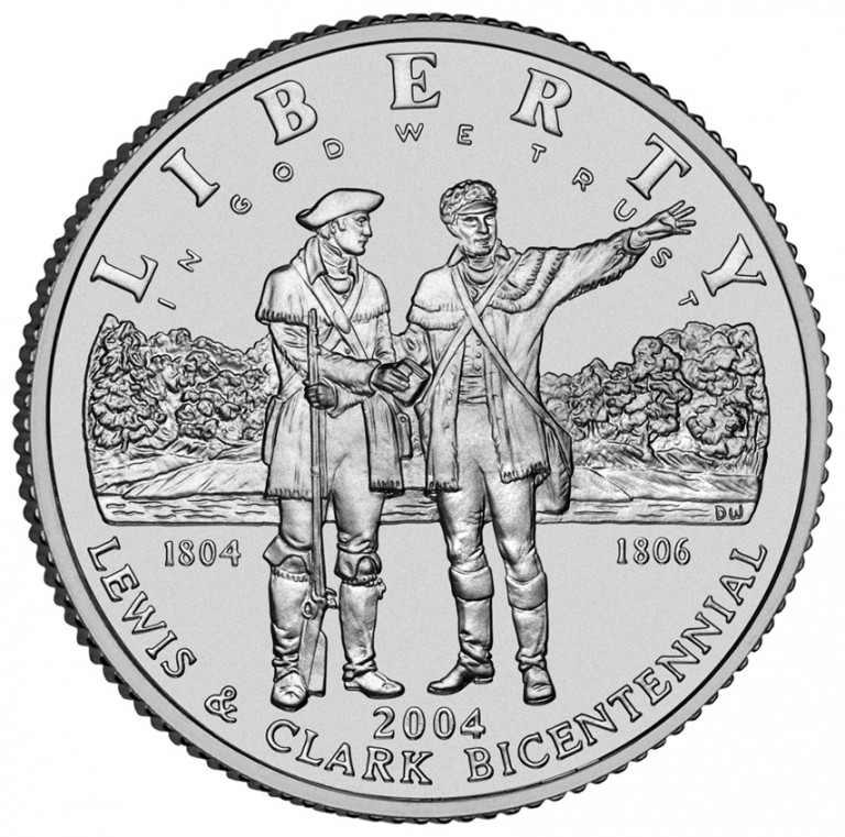 2004 Lewis & Clark Bicentennial Silver Dollar obverse and reverse showing full design details