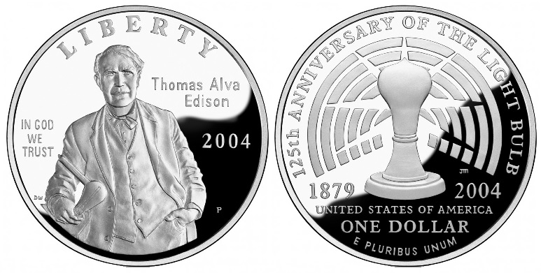 Collection of 2004 Thomas Alva Edison Commemorative Silver Dollar coins in various grades and dates