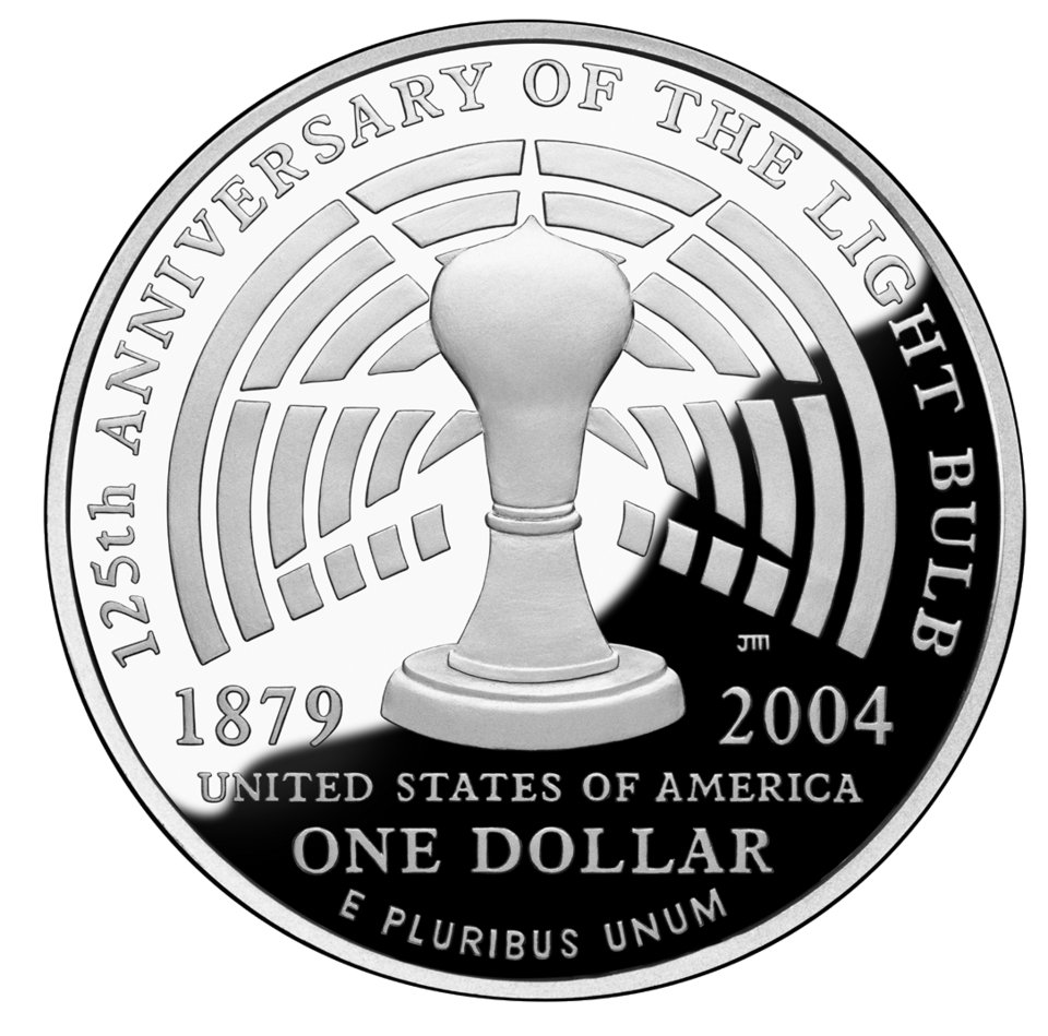 Close-up detail of 2004 Thomas Alva Edison Commemorative Silver Dollar design elements and engraving quality