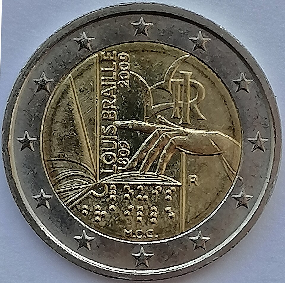 2009 Louis Braille Bicentennial Silver Dollar obverse and reverse showing full design details