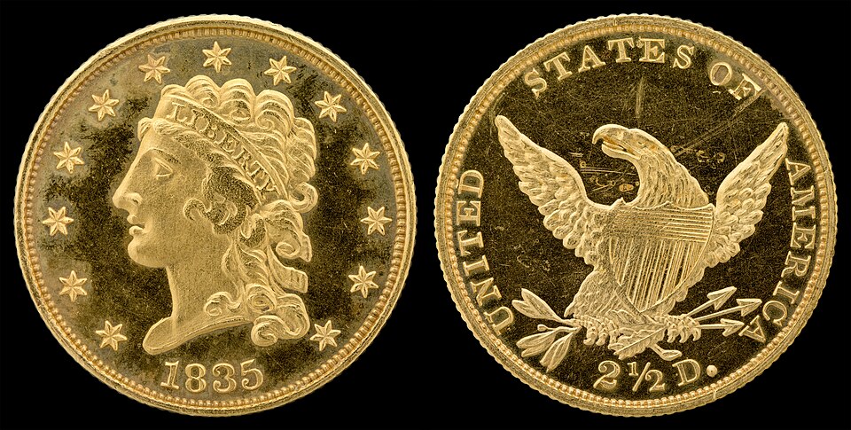 Close-up detail of $5 Gold, Classic Head – No Motto 1834 – 1838 design elements and engraving quality