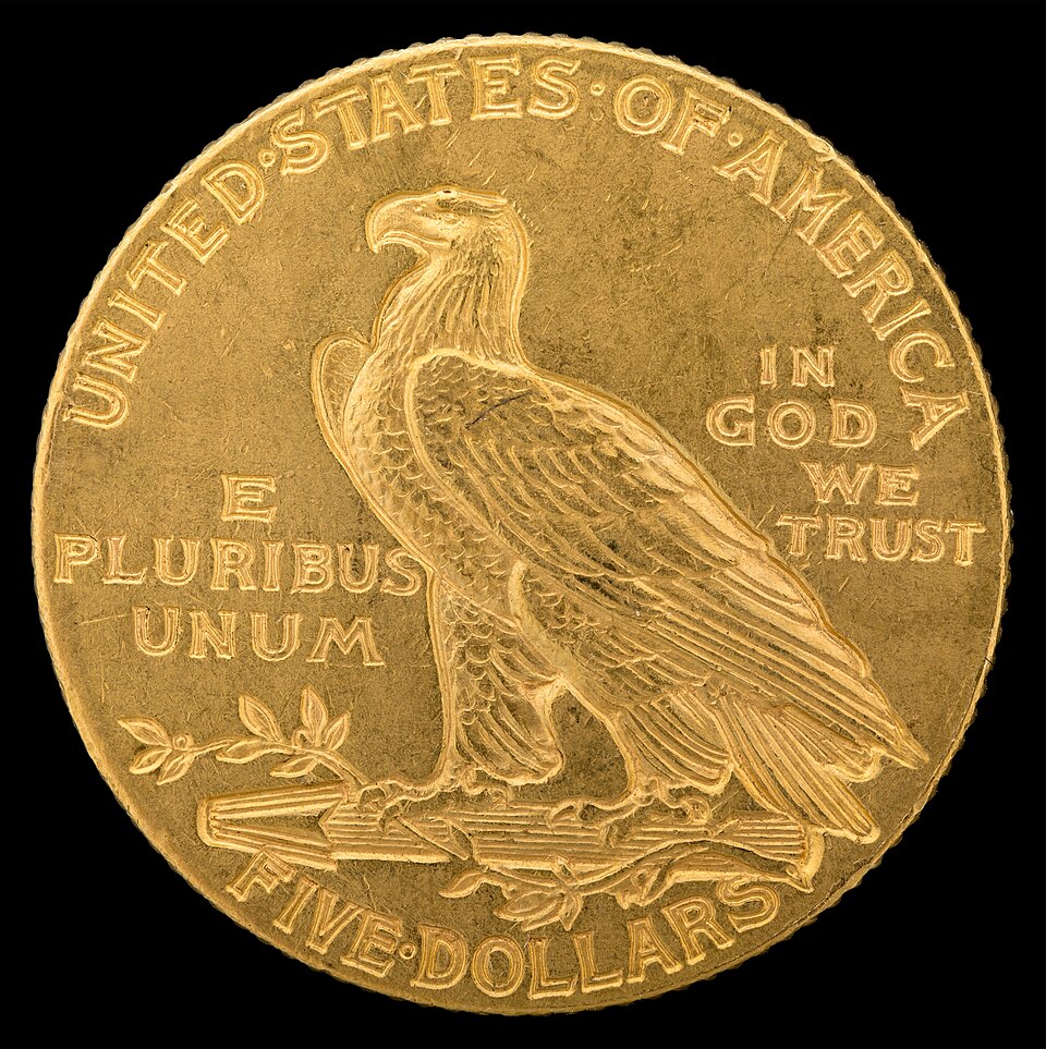 Close-up detail of $5.00 Indian Head price guide design elements and engraving quality