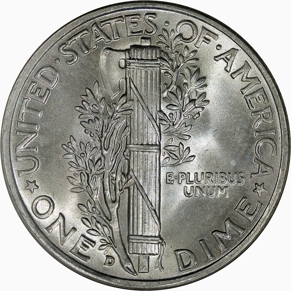 Close-up of 1942 over 1 Mercury Dime overdate error showing the underlying 1 beneath the 2