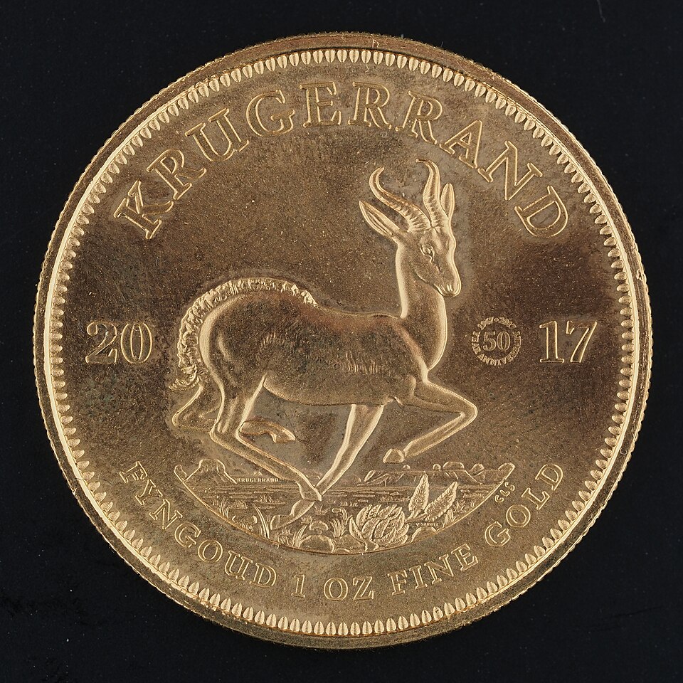 Krugerrand design details showing Paul Kruger portrait and springbok antelope reverse